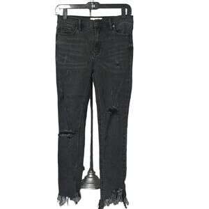 Free People Womens Size 27 Jeans Skinny Black Destroyed Asymmetrical Hem Grunge